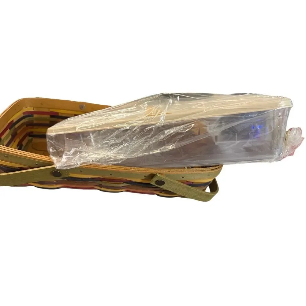 Longaberger 2010 Fiesta Bright Multi Color Bread Basket w/ Lidded Protector